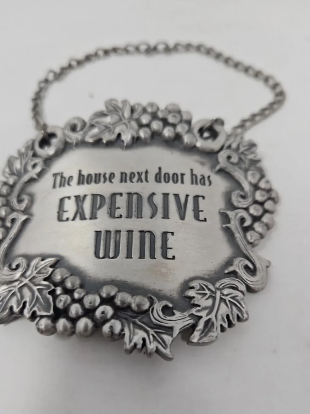 Vintage Y2K Ganz Pewter Bottle Label Plaque Tag Next Door Has Expensive Wine LOL